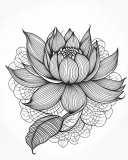 realistic lotus flower idea, line art, background, vector, svg, black outline on white background, leave plenty of white space beetween lines for coloring, tattoo style, tattoo idea,full body, minimalist