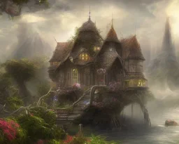 mystical house on a hot tropical island, fantasy art,