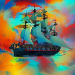 Beautiful pirate ship in the ocean in the style of Abstract Expressionism, complex, incomprehensible, 3D, voluminous, symmetrical, artistic, 4K, 8K