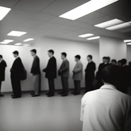 fila en una oficina de empleo; fotografía real, realizada con cámara Leica y objetivo de 50mm