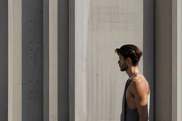 Modern man standing in front of concrete wall by Andrea del Sarto