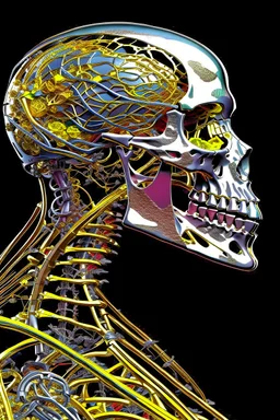 3D rendering of Expressively detailed and intricate of a hyperrealistic “human anatomy”: side view, scientific, single object, glossy white, shinning gold, vines, tribalism, black background, shamanism, cosmic fractals, octane render, 8k post-production, detailled metalic bones, dendritic, artstation: award-winning: professional portrait: atmospheric: commanding: fantastical: clarity: 16k: ultra quality: striking: brilliance: stunning colors: amazing depth