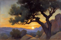 Night, trees, mountains, rocks, wilfrid de glehn and otto pippel impressionism paintings