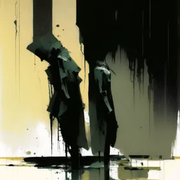 A dark abstract minimalist painting brutalist concrete bodies.. In the style of by Ashley Wood and Justin Mortimer.