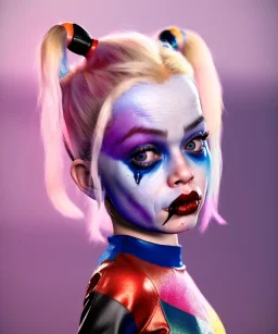 Harley quinn toddler, full body, soft skin, dramatic lighting, hyper realistic