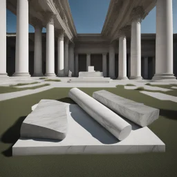 **Cinematic Artwork:** In a museum courtyard, toppled columns lie in repose. Their fractured marble bears witness to ancient quakes. Visitors read inscriptions—tributes to architects who learned from tragedy. The fallen columns become symbols of resilience, urging us to honor the past while building a safer future. **Appearance:** cinematic portraits that encapsulates the essence of disaster management, safety, and resilience, each evoking mesmeric and captivating imagery. These scenes will reso