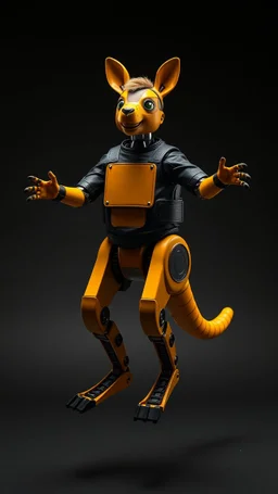 full figure Gordon Ramsey as a kangaroo jump robot, black background