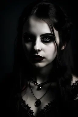 primer plano de una chica con estilo gótico, vampiresa en Transilvania fondo oscuro
