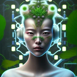 [ORIGINAL IMAGE] closeup portrait of biopunk asian female floral cyborg, cyberpunk face made of plants. By Piero della Francesca --ar 2:3 --test --creative