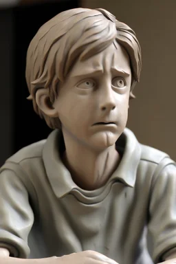 Clay statue of an awkward teenager