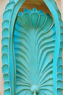 Turquoise arches and blue gates in a vertical Nautilus shell by artist "Old Poppycock"