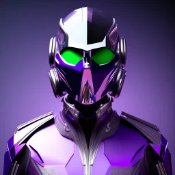 futuristic purple masked villain in galaxy, teal and purple smoke, detailed, realistic, 4k