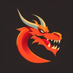 simple flat image dragon head breathing fire