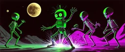A robot named Dave started doing the splits, Blew a fuse in his hips and short-circuited his bits, The Martians went wild, the Plutonians screamed, Even black-and-white aliens turned ultraviolet green!