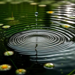 a raindrop creating a beautiful circle in a pond