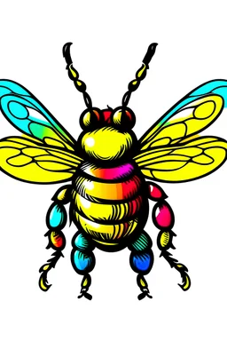 (white background, colourful. use black outline. Cartoon style. Colourful. Bold and clear outline.) Bee