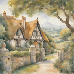 Style Cézanne, luxury, dream world, calm beauty, fantasy world, magic, beautiful composition, exquisite detail, hobbiton, sketch drawing, lineart, watercolour