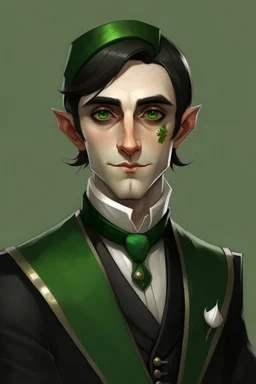 butler, elf with dark hair, right eye black, left green