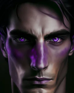 man with dark brwon hair and purple eyes