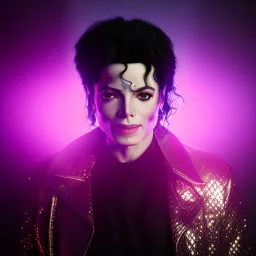 Michael Jackson,purple light effect, closed eyes, rtx, reflection, 8k, glow, winning photography, caustics