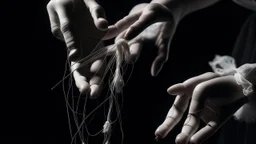 في الصورة، تظهر يد بشرية تمسك بخيوط دمية. اليد بيضاء ناصعة، بينما الخيوط سوداء داكنة. تمسك اليد الخيوط بإحكام، مما يوحي بسيطرة اليد على الدمية. تقف الدمية في الخلفية، وهي غير مرئية تمامًا. لا يمكن رؤية سوى الخيوط السوداء التي تمتد من اليد إلى الدمية. هذا يخلق إحساسًا بالغموض والتشويق. الصورة مأخوذة من زاوية عالية، مما يخلق تأثيرًا مهيمنًا لليد. هذا يوحي بأن اليد قوية وفعالة. الصورة ذات خلفية مظلمة، مما يخلق جوًا غامضًا ومثيرًا للاهتمام. هذا يعزز الموضوع العام للتلاعب، والذي غالبًا ما يرتبط با