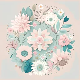 illustration flowers, pastel colors,floral elements, cute ,simple design,mandala