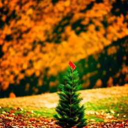 isolated christmas tree in the middle of mountain autumn