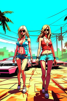 gta tarzı 2 kız 2D arkaplan biraz daha detaylı gta tarzı gta 6 tarzı daha detaylı ve renkli 2 kız gta 6 tarzı geniş açı kızlar gta 6 tarzı 3D