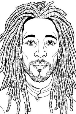 Coloring page for toodlers, with a cute rastaman, very Bold outlines and white background, minimal number of elements, very simple