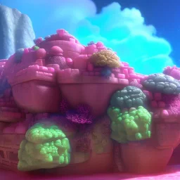 borg Cube spaceship with tentakel Coral plants growing out of it over a rocky desert with pink crystals