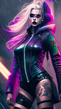 Harley Queen, violent, high delicate defined details, beautiful, atmospheric, rain, matte, 3 d 8 k octane rendered, sharp focus, illustration, high detail, ultra realistic, highly saturated colors