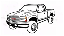 redraw this image of a 1993 GMC sierra extended cab truck, line art with improved quality