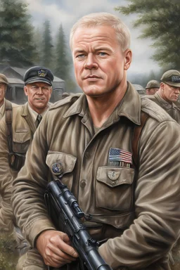 Band of Brothers, Neal McDonough, Oil on Canvas by Thomas Kinkade - 4k UHD, Ultra-realistic, Hyper realistic, Photorealistic, Realistic, absolute Reality