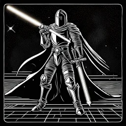 retro fantasy art of a heroic space knight with laser sword