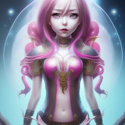  Asian woman, leaning pose, slobber octopus , pink short hair, latex suit, full body, squid, nice end of darkness Dark Woman Little Horns Little Horns Sad Eyes dual soul fire girl soul fire cute realistic hell Dark Realistic Cuteintricate detail , portrait, high lighting, Gradient background,