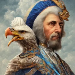 portrait homme à tête d'aigle Inde bleu