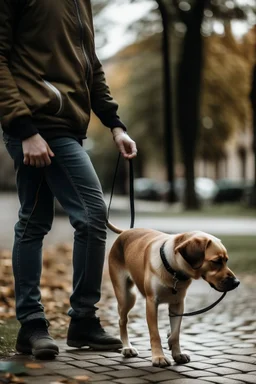 Dog walking on a leash