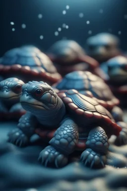 frozen santa turtles just waking from sleep with cute eyes, shot on Hasselblad h6d-400c, zeiss prime lens, bokeh like f/0.8, tilt-shift lens 8k, high detail, smooth render, down-light, unreal engine, prize winning