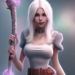 D&D character, female, cleric, platinum blonde hair, gold eyes, smile, teal armor