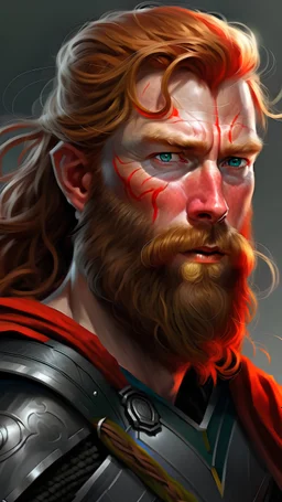 Thor with red hair and a beard