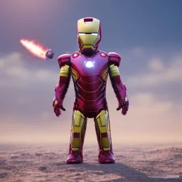 Iron man toddler, real, full body, tokio background, dramatic lighting, hyper realistic, 8k