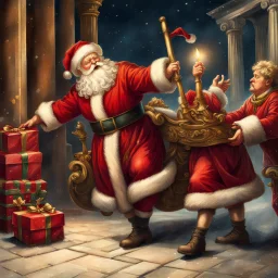 Santa Claus attempting to deliver presents to Emperor Nero