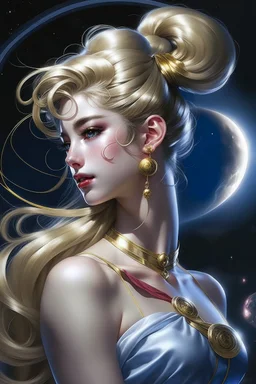 Create a stunning, photorealistic illustration of Sailor Moon's transformation sequence, highlighting her evolution into a beautiful and powerful woman. Ensure that the details, colors, and lighting capture the essence of her character and the magic of the transformation