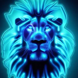 A beautiful portrait of a cyborg lion blue neon color scheme, high key lighting, volumetric light high details psychedelic background