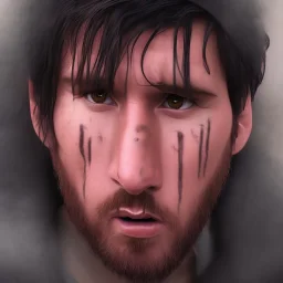 portrait photography of perfect face lionel messi crying, Fire theme art, Dark moody night atmosphere, 8K, close-up face, ignore NSFW,magic,city, steampunk, chief ,apocalypse, set , sorrow,cyborg,