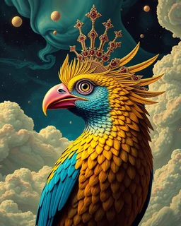 Lowbrow pop surrealism hallucinogenic bird of majestic beauty and glory