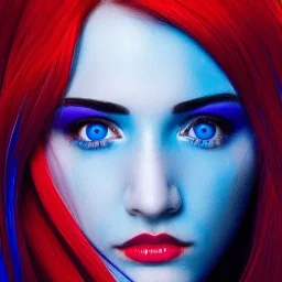  with complex details and full of sharp colors. , red hair, blue eyes