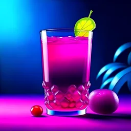 bright purple futuristic glass cup with tropical soda cocktail with grape