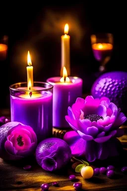 I want a logo to my account of handmade candles , I want a mixture between paeonia flower and purple candles with some Amethyst stones and glow