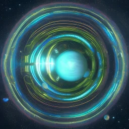 cosmos, metallic sky stars, sky blue light, blue light, green moons with neon rings, 8k resolution, detail